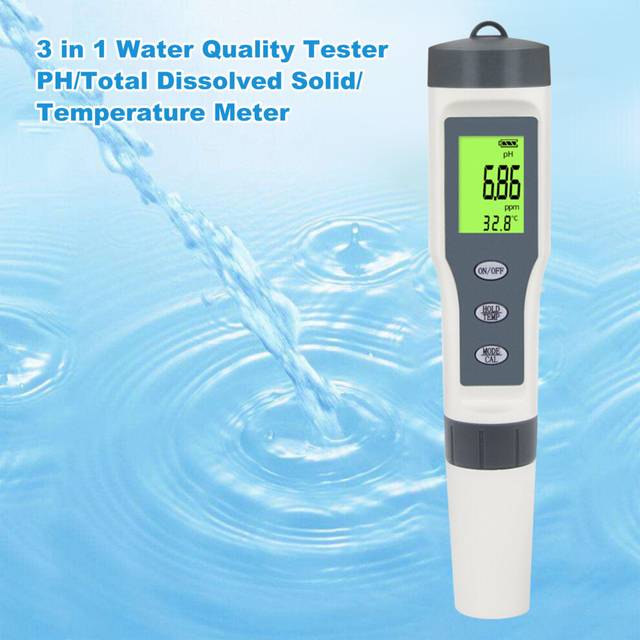 Digital PH Meter with ATC 3 in 1 Water Quality Tester PH/Temp Meter Total Dissolved Solid Tester Water Detector for Drinking Water Pool Spa Lab A