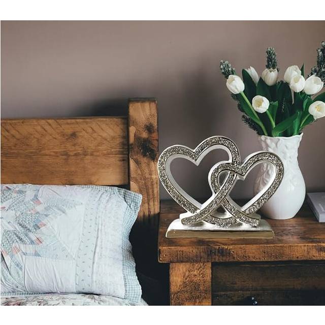 Double Heart Square Base Decorative Shelf Ornament, 25cm