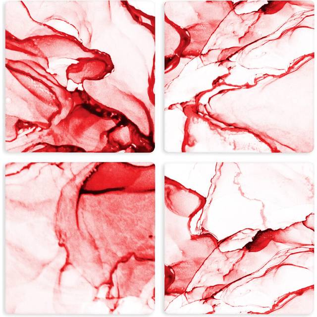 Marbled Red and White 4 x 4 Absorbent Ceramic Square Coasters Pack of 4