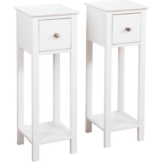 Slim bedside table set of 2 nightstand narrow end table tall with drawer white