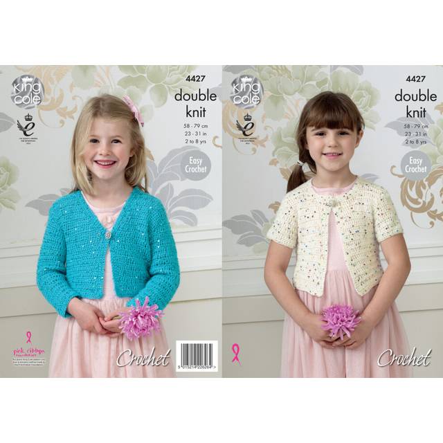 King Cole 4427 DK Crochet Pattern Girls Cropped Cardigans
