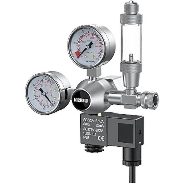 (As show, One size) NICREW Dual Gauge Aquarium CO2 Regulator with Solenoid Valve  Bubble Counter  Aquarium Pressure Reducer and Check Valve  W218 Inte