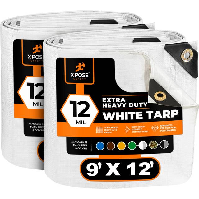 Heavy Duty White Poly Tarp 9' X 12' (2-Pack) - Multipurpose Protective Cover - Durable  Waterproof  Weather Proof  Rip and Tear Resistant - Extra Thic