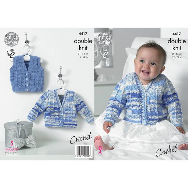 King Cole 4417 DK Crochet Pattern Baby Cardigan & Waistcoat