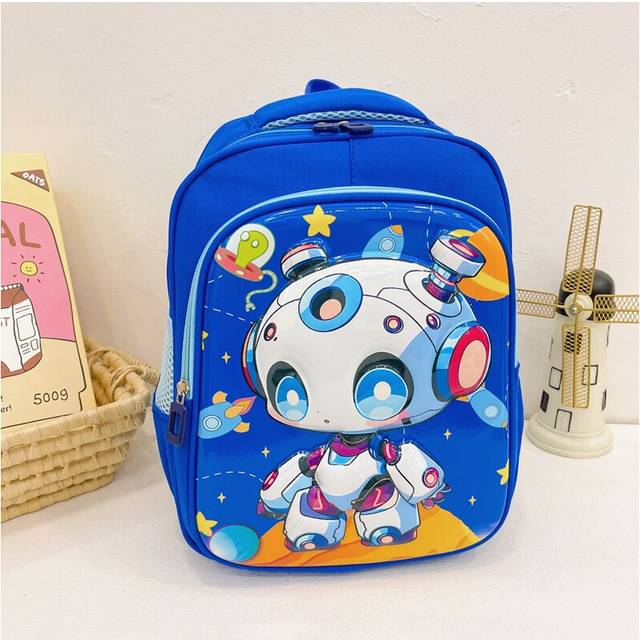 (Blue Robot) Durable Trendy And Childrens Bookbag With Cute Anime Characters And Comfortable Fit