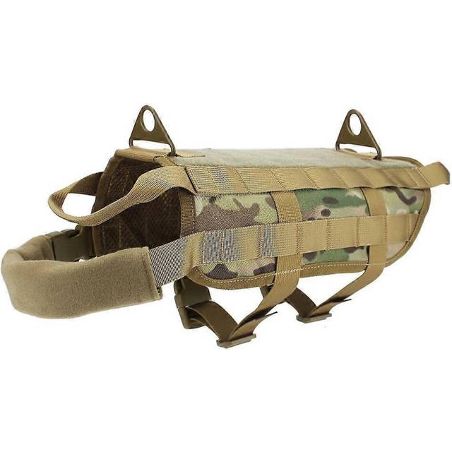 (Camo, L) Tactical Dog Vest Training Pets Harness Military Molle Vest with Pulling Handle for Both Small and Large Dogs