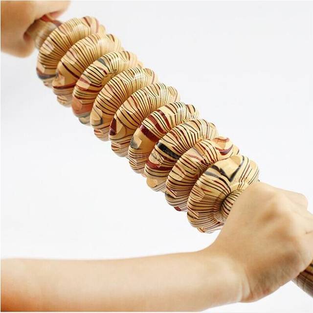(a-StyleC) Yoga meridian rod nine fine wheel shaft Whole body massage roller pounded his waist back massage neck leg wooden massager