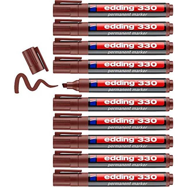 edding 330 permanent marker - brown - 10 pens - chisel tip 1-5 mm - waterproof, quick-drying, smear-proof pens - for cardboard, plastic, glass, wood,
