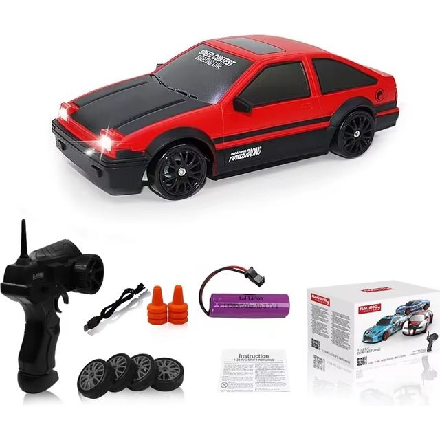 (AE86-Red) Professional Drift Remote Control Racing AE86 Model Racing Cool GTR Electric Remote Control Car Children's