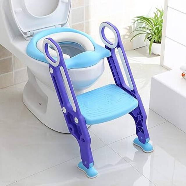 (Purple) keplin Fully Adjustable Kids Potty Training Seat with Step Stool  Soft Padded Seat Universal Fit for V/U/O-Shaped Toilets  Ages 1-14
