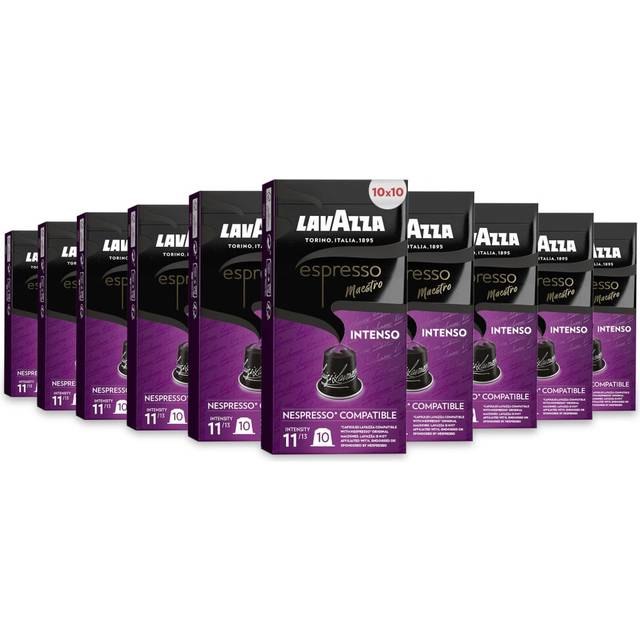 Lavazza, Espresso Maestro Intenso, 100 Aluminium Capsules Compatible with Nespresso Original Machines, Wood, Spice, & Cocoa Notes, Arabica & Robusta,