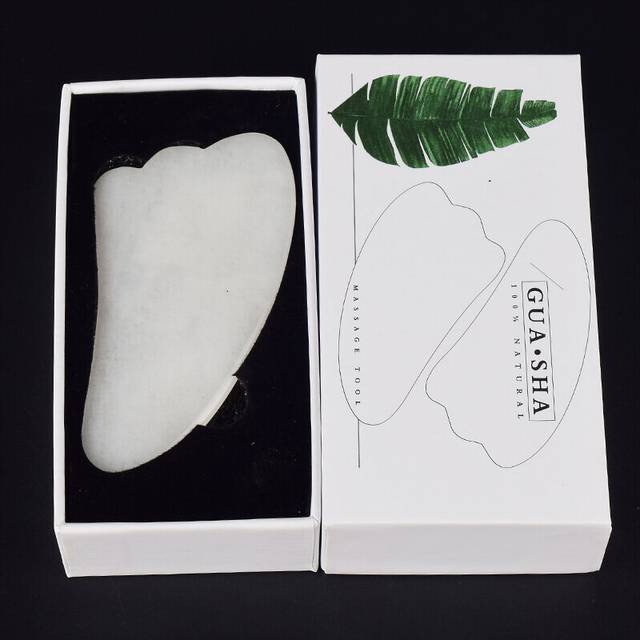 (a-white jade) Jade Gua Sha Tool Box Set Care Face Massager Natural Rose Stone Crystal Massage Neck Beauty Body Traditional SPA Healing Health