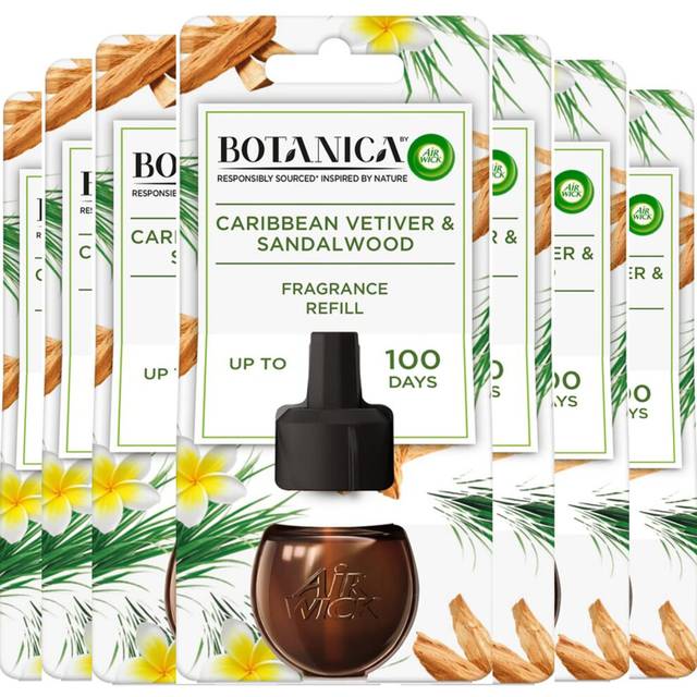 Air Wick Botanica Scented Oil for Electrical Plug Diffuser Caribbean Vetiver and Sandalwood Refill x7, 19 ml