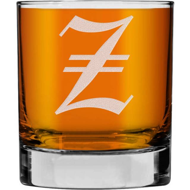 Spotted Dog Company Etched Monogram 11oz Rocks Old Fashioned Lowball Glass for Whiskey Scotch Bourbon (Letter Z)