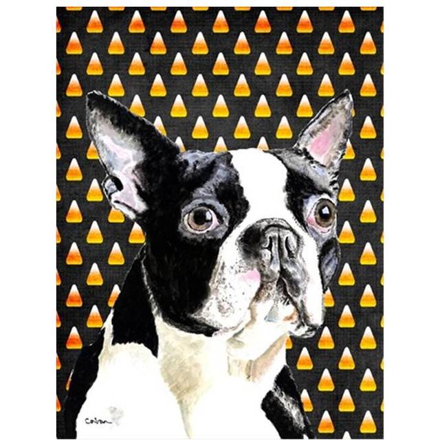 Boston Terrier Candy Corn Halloween Portrait Flag Canvas House Size