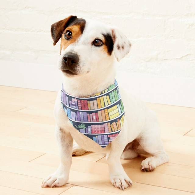 (Rainbow Books Shelf Pattern (Black Background)=1875) 2-in-1 Pet Bandana Collar with Quick Release Buckle & D-Ring Adjustable Cat Scarf for Large/XLar