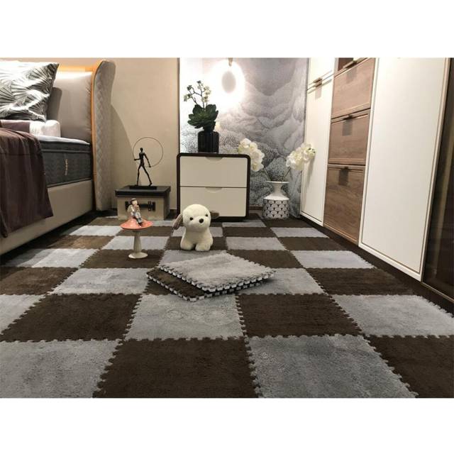 (grey,coffee, 20pcs) Soft Plush Kids Carpet Baby Play Mat Children&apos;s Rugs Toys Eva Foam Children&apos;s Mat Puzzle Interlock Floor Mats 30*30 Cm