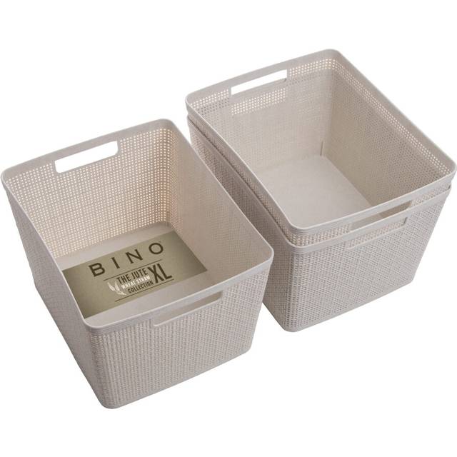 BINO | Woven Plastic Basket | Large (Natural)  3-Pack | THE JUTE COLLECTION | Home Organization  Space - Saving Storage  Stylish Design | Jute Basket