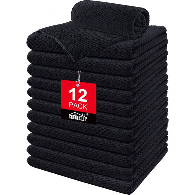 HOMEXCEL Black Salon Towels 12 Pack  (16 x 27 Inches) Microfiber Highly Absorbent Barber Towels  Black Fast Dry Hand Towels for Salons  Gym  Spa  Pool