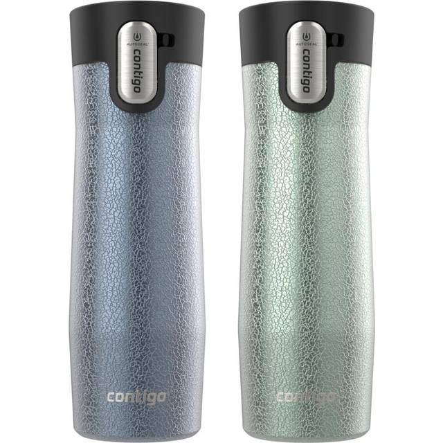 Contigo AUTOSEAL West Loop Vacuum-Insulated Stainless Steel Travel Mug with Easy-Clean Lid  20 oz  2 pack  Crystal Lakeside; Crystal Agave