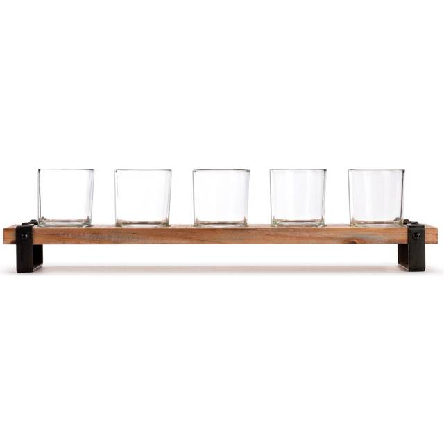 Demdaco Rustic Brown 20 x 5 Fir Wood Tea Light Holder - Holds 5 Votive Candles