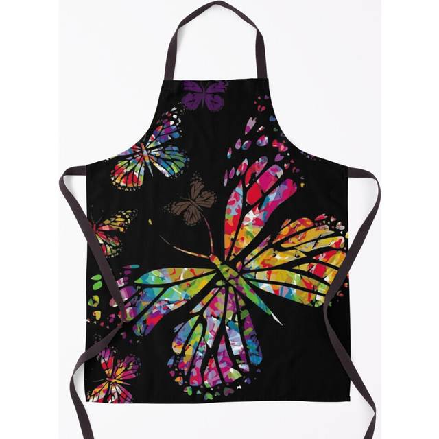 Colorful Butterflies on Black Grill Aprons for Kitchen BBQ Chef