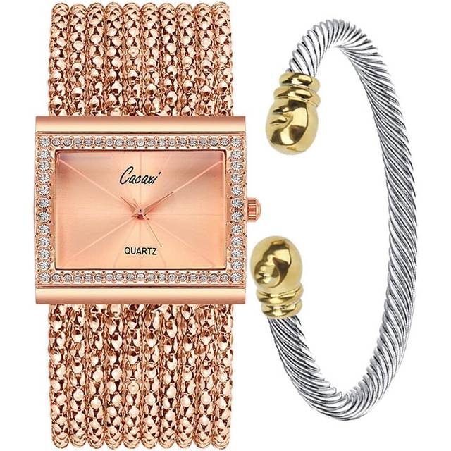 Women Gold Silver-Tone Multi-Chain Bracelet Watch Dress Wrist Watches