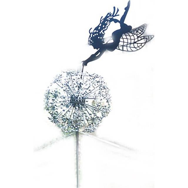 (G) Metal Flower Fairy Dandelions Statues Dance Together Yard Ornaments Garden Decor