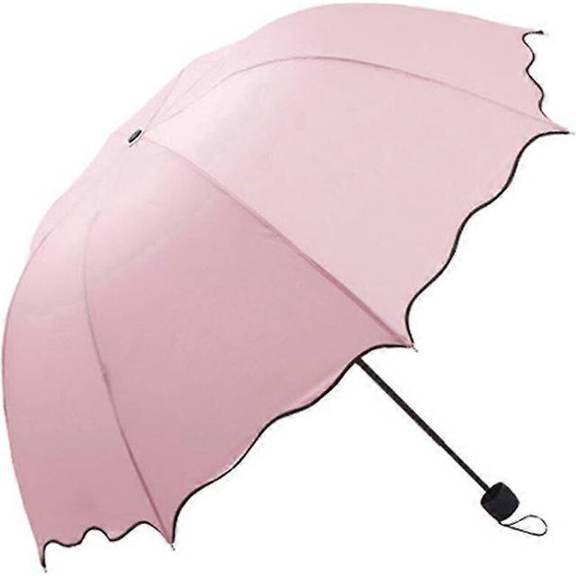 (Pink, One size) Lovely Women Lotus Leaves Anti UV Dome Parasol Outdoor Sun/Rain Folding Umbrella