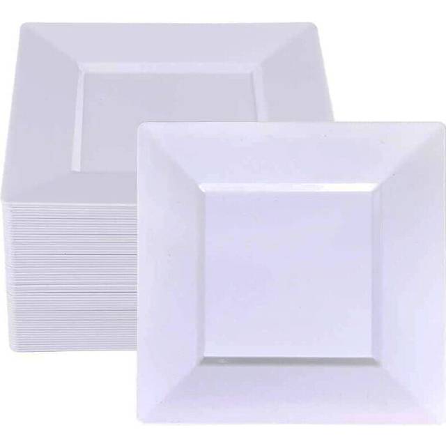 40pcs White Square Plastic Plates-7inch Disposable Cake Plates- Premium Hard Square Small Appetizer Plates for Wedding/Party