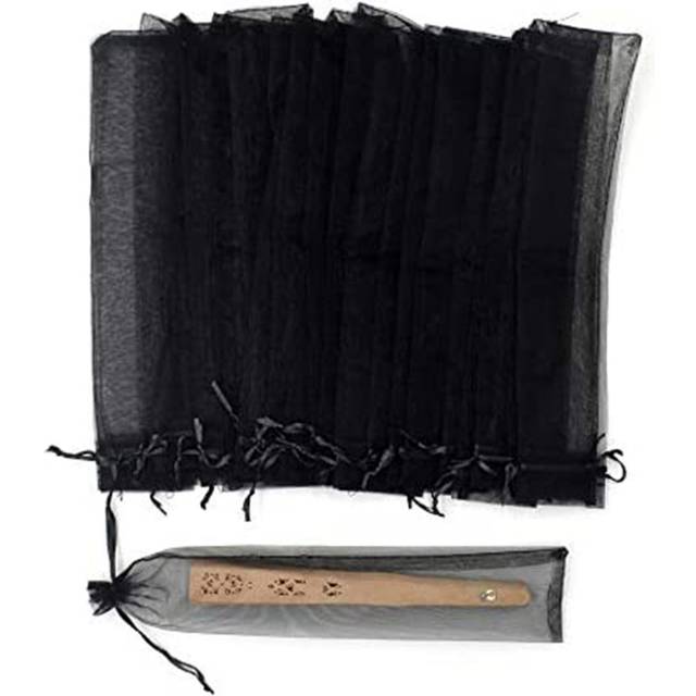 50Pcs Black Hand Fan Organza Bags 2X10 inch Sheer Drawstring Pouches