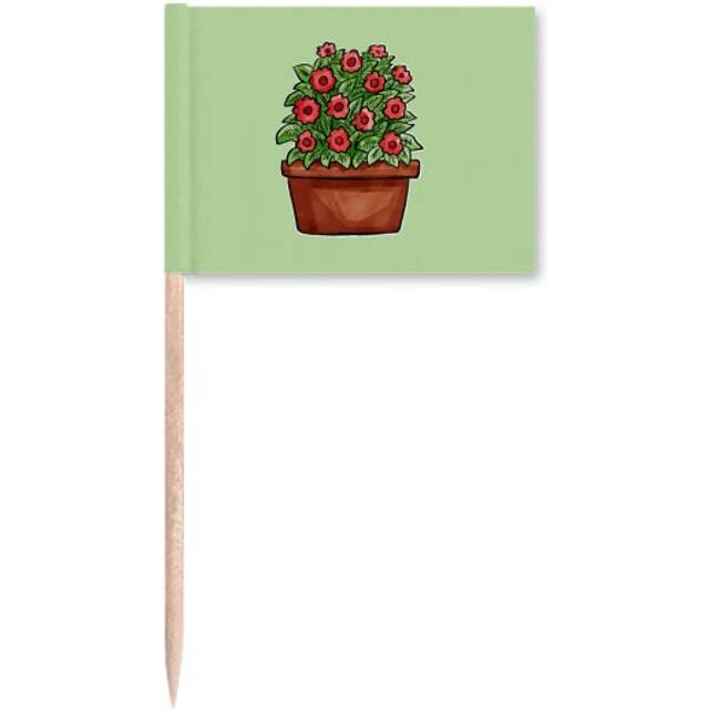 Little Red Potted Flower Art Deco  Fashion Toothpick Flags Marker Topper Party Decoration