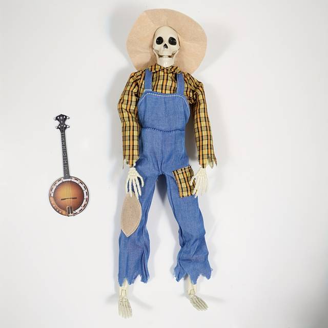 (Yellow Checkered Skull) 1pc Halloween Animated Skeleton, Halloween Skeleton Decoration Ornament