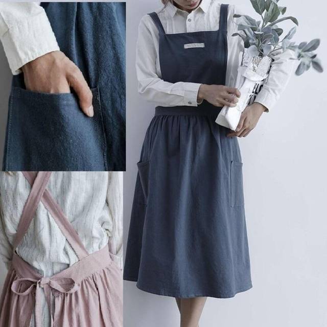 (oatmeal) Cotton And Linen Sleeveless Apron Kitchen Cooking Cloth Adult Cute Pinafore Anti-fouling Aprons Kitc