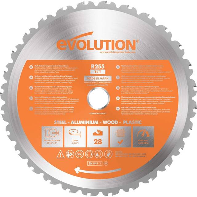 Evolution Power Tools R255TCT-28T - 255 mm Multi Material Mitre Saw Blade (AKA Wood Blade, Metal Cutting Blade, TCT Saw Blade)