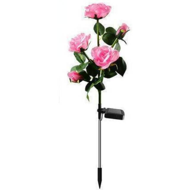 anso 5 Heads Solar Power Rose Flower Garden Stake Outdoor Landscape Lamp Yard LED Light (Pink)