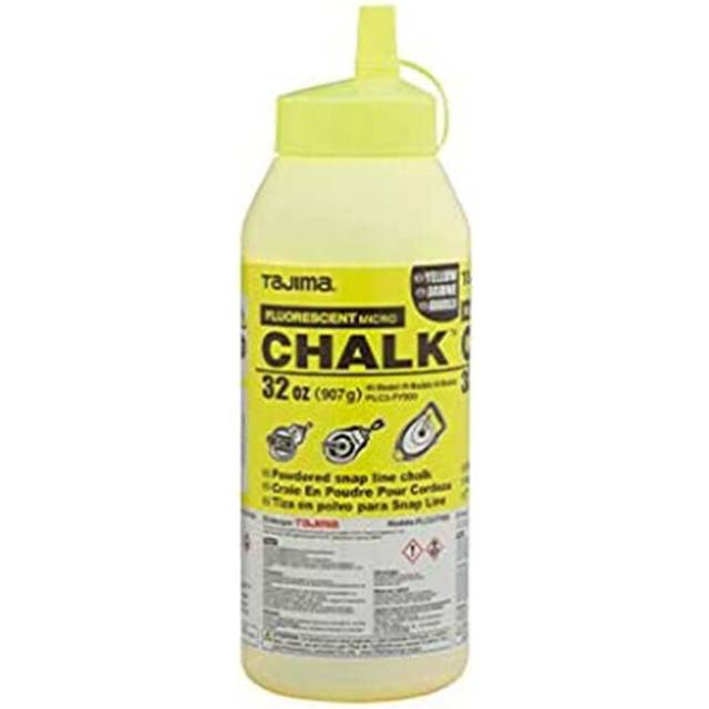 Tajima Micro Chalk - Fluorescent Yellow 32-oz (907g) Ultra-Fine Snap-Line Chalk with Durable Bottle & Easy-Fill Nozzle - PLC2-FY900