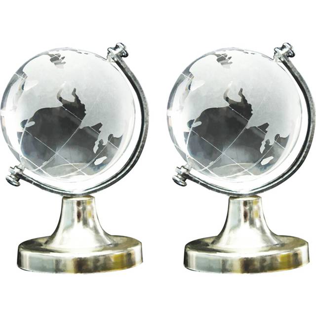 2X Crystal Glass Frosted World Globe Stand Paperweight Home Desk Wedding Decorate