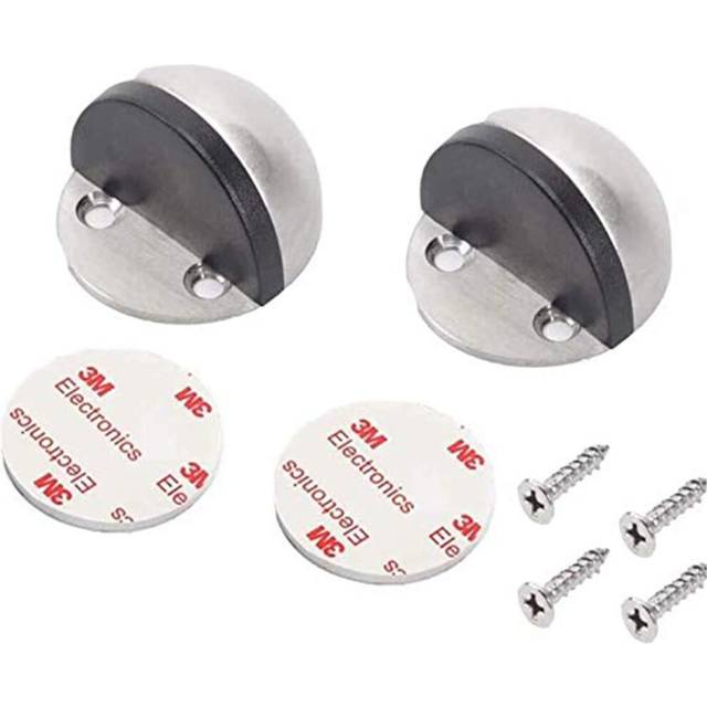 2 Pack Door Stopper, Stainless Steel Brushed Door Stop, Snowboard Hanger, No Need to Drill Floor Door Stop, Door Stopper Set with Rubber Bumper