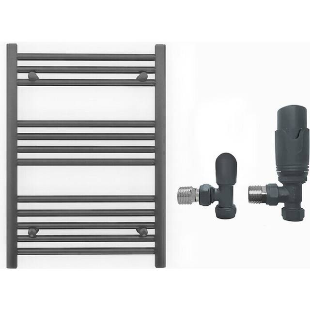 (550 x 700mm (BTU: 1173), With TRV Angled Valves) 550mm Wide Anthracite Towel Rail Radiator + Valves