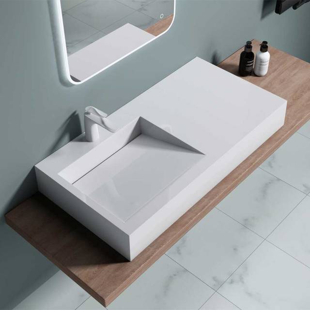 Durovin Wall Hung or Countertop Stone Resin Basin With Side Hand Shelf