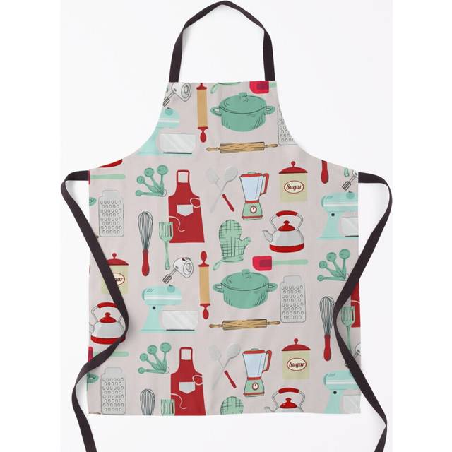 Cute Vintage Retro Light Teal Turquoise Red Baker Kitchen Utensils Pattern Grill Aprons for Kitchen BBQ Chef