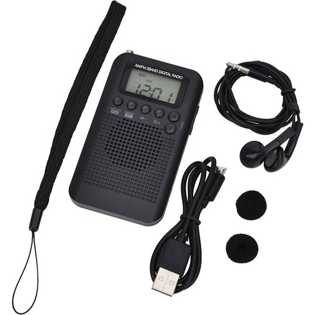 AM/FM Radio with LCD Display Pocket Handheld Black