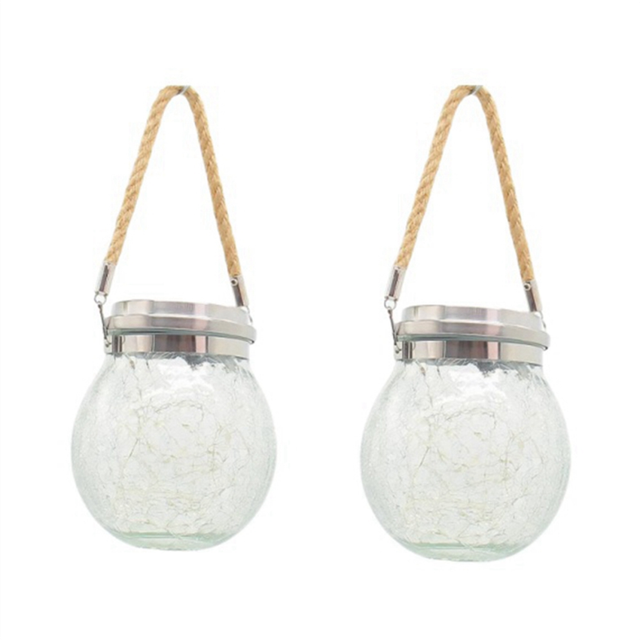 Hanging Solar Lights Outdoor, Decorative Cracked Glass Ball Light, B