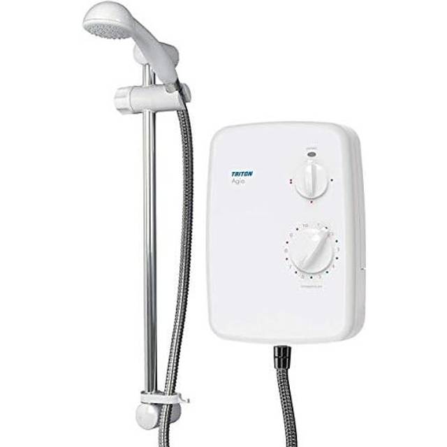 Agio | Shower Electric 8.5 KW Triton Shower WHITE I Electrical Showers with Showerhead and Anti Twist Hose Best Electric Shower Units for Bathrooms