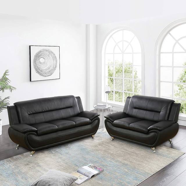 SquareBoxx Eclipse 3+2 Modern Leather Sofa Set - Black - One Size