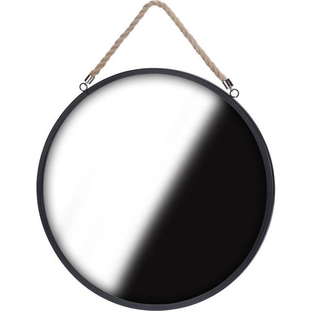 Industrial mirror with black metal frame and rope detail