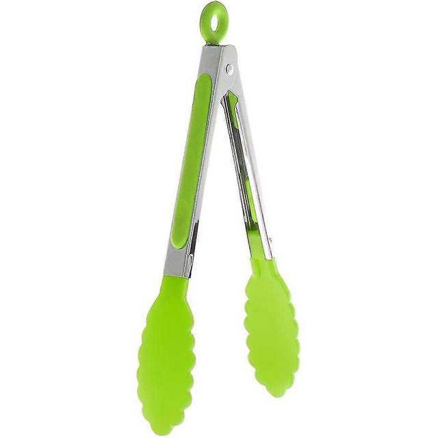 (Green, One size) Silicone Bbq Tong Stainless Steel Handle Baking Cooking Serving  Utensil
