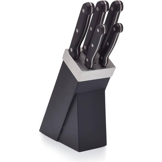 KitchenCraft Kitchen Knife Set with Block, 5 Piece Stainless Steel Cutting Set, Black