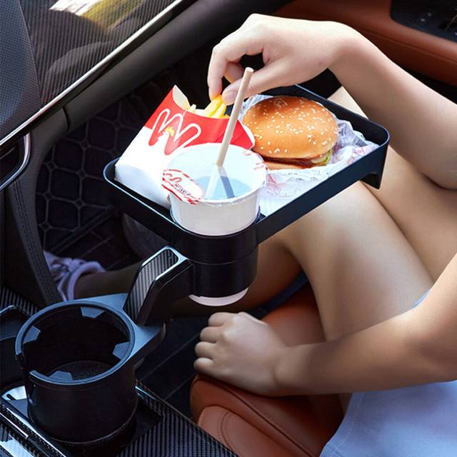 Car Cup Holder Extender with Mountable Tray for Rotating Car Drink Bottles